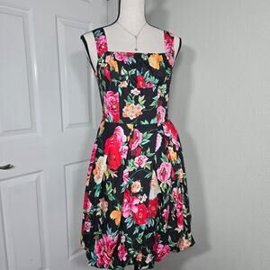 Women's Floral Mini Dress Bubble Hem Rose Print S Coquette Barbiecore Romantic